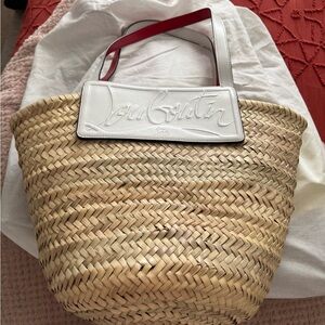Christian Louboutin Tan and White Woven Tote